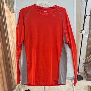 Nike Men's Bright Orange and Gray Long Sleeve Tee
